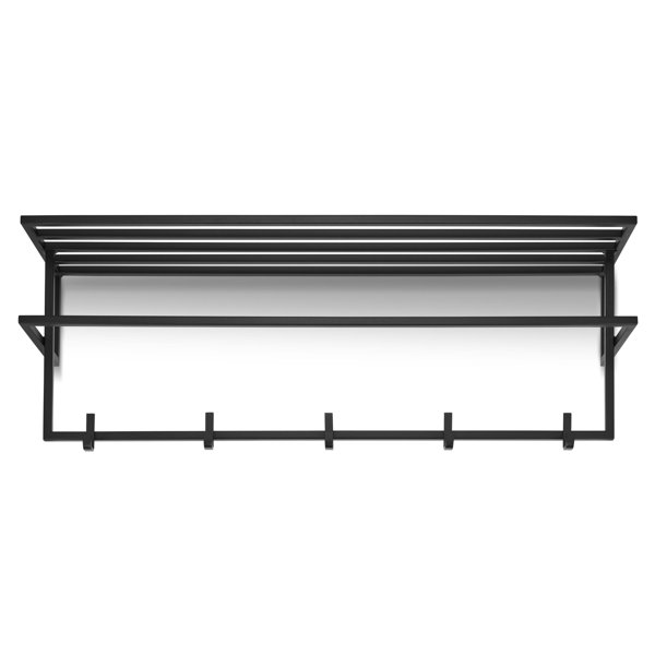 Ebern Designs Lenona 5 Hook Wall Mounted Coat Rack with Storage in